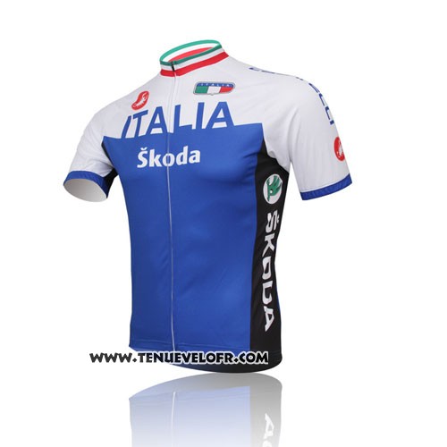 2014 Maillot Ciclismo Italie Blanc et Bleu Manches Courtes et Cuissard